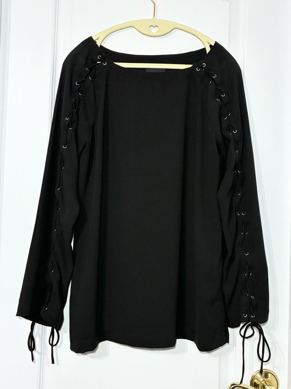 Anthro Greylin Lace Up Sleeve Tunic Blouse Black Size Medium